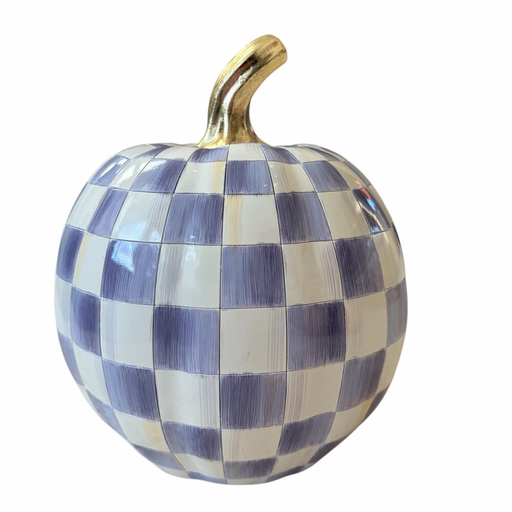 NEW MacKenzie-Childs Violet Check Small Pumpkin 8in in Original Box